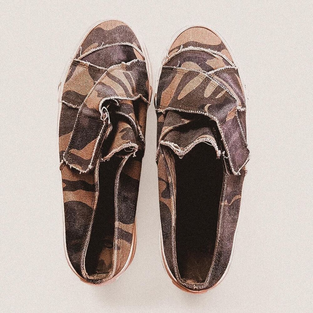 Camo slip on distressed boho causal sneakers